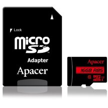 Картка пам`яті MicroSDHC Apacer 16GB C10 UHS-I (R85MB/s) + адаптер: фото 1 з 1