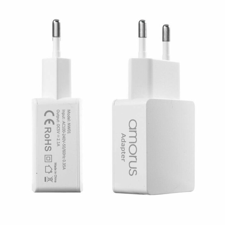 Мережевий зарядний пристрій AMORUS Travell Adapter (2.1А / 2 USB) + кабель microUSB: фото 2 з 15