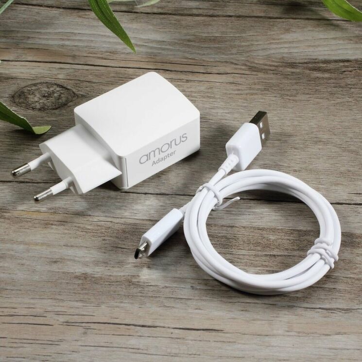 Мережевий зарядний пристрій AMORUS Travell Adapter (2.1А / 2 USB) + кабель microUSB: фото 7 з 15