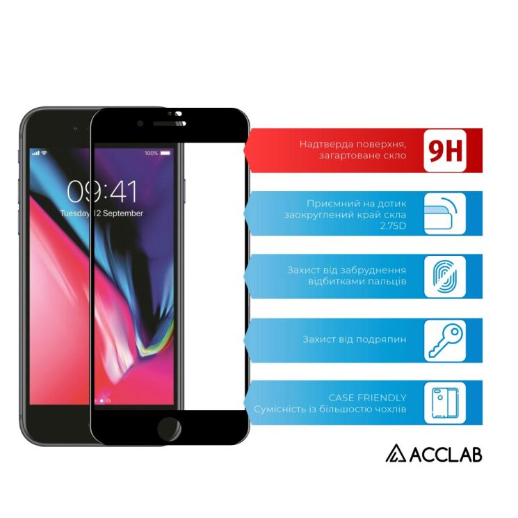 Защитное стекло ACCLAB Full Glue для Apple iPhone 7 Plus / 8 Plus - Black: фото 2 из 6
