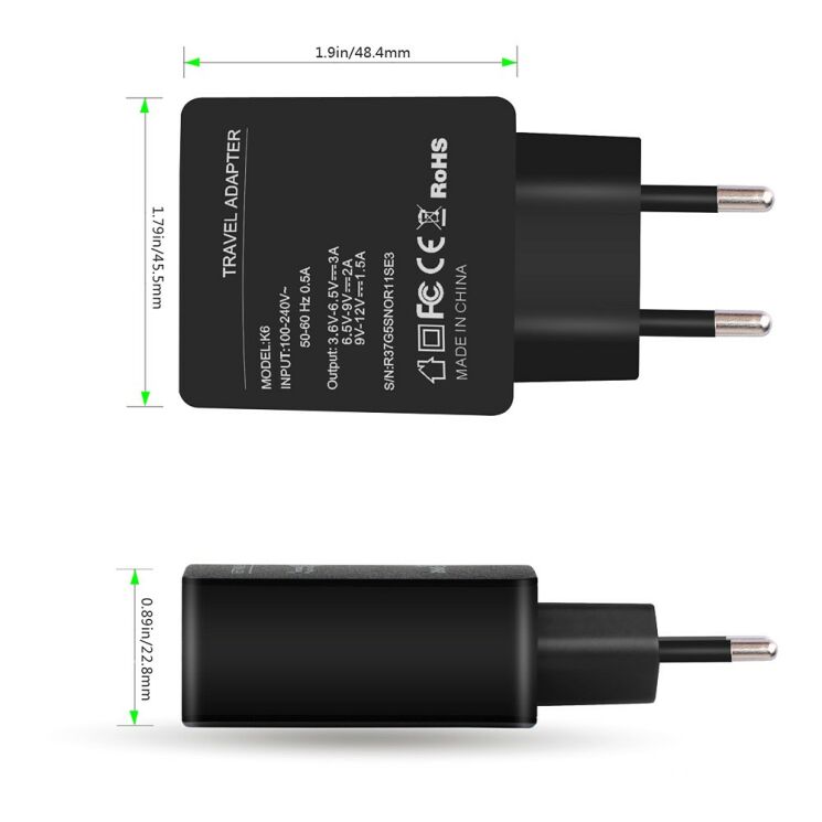 Сетевое зарядное устройство AMORUS K6 Quick Charge + кабель MicroUSB: фото 8 из 8