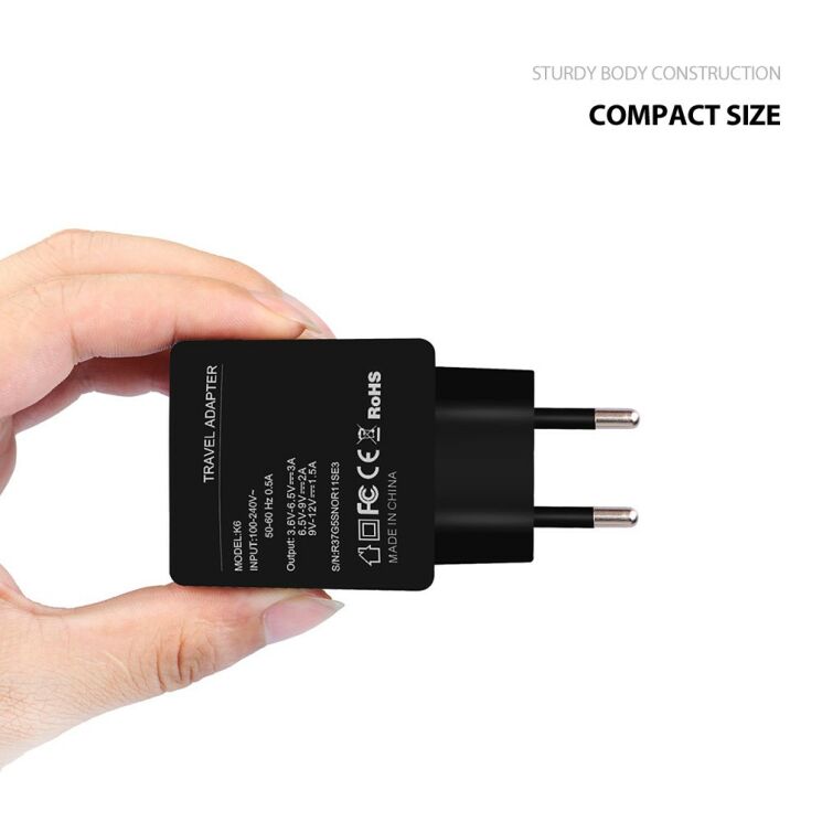 Сетевое зарядное устройство AMORUS K6 Quick Charge + кабель MicroUSB: фото 6 из 8