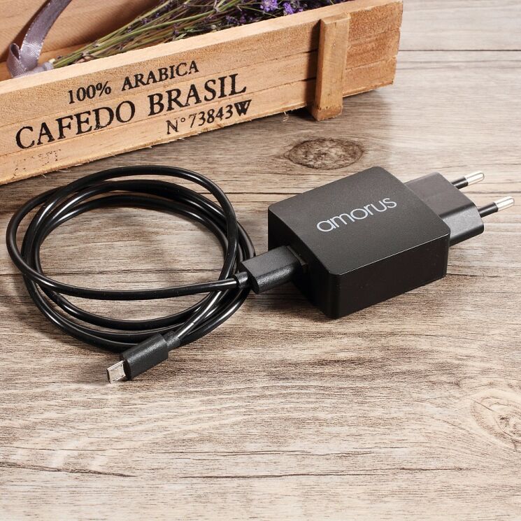 Сетевое зарядное устройство AMORUS K6 Quick Charge + кабель MicroUSB: фото 2 из 8