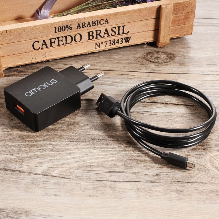 Сетевое зарядное устройство AMORUS K6 Quick Charge + кабель MicroUSB: фото 3 из 8