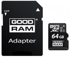 Картка пам`яті MicroSD GOODRAM 64GB 10 class UHS-I + адаптер: фото 1 з 3