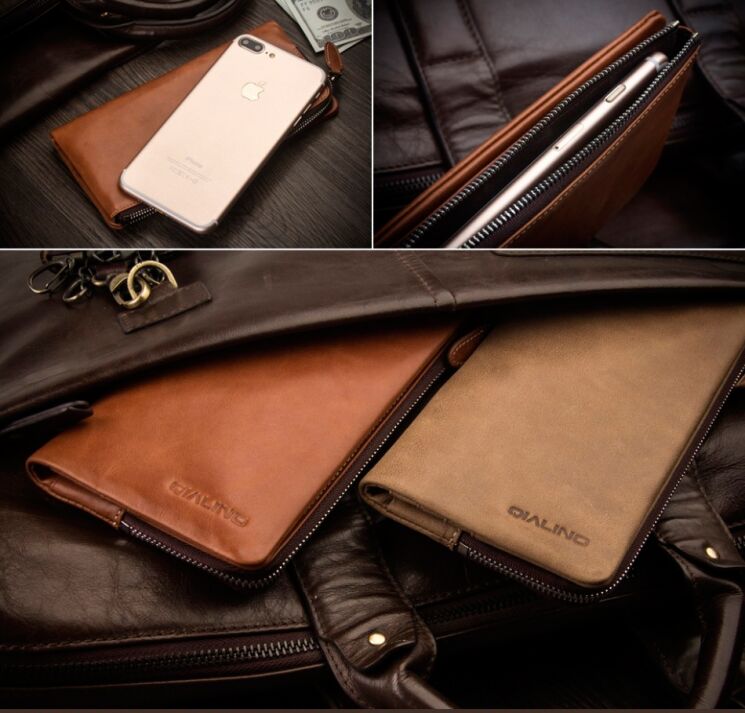 Кожаный чехол-портмоне QIALINO Clutch Bag - Khaki: фото 12 из 18