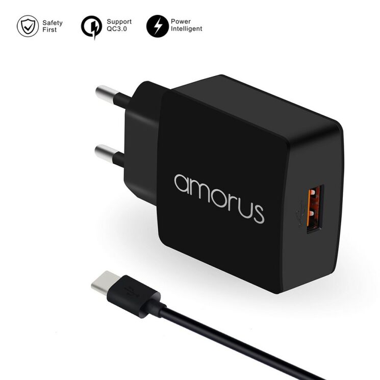 Сетевое зарядное устройство AMORUS K6 Quick Charge + кабель Type-C: фото 6 из 10