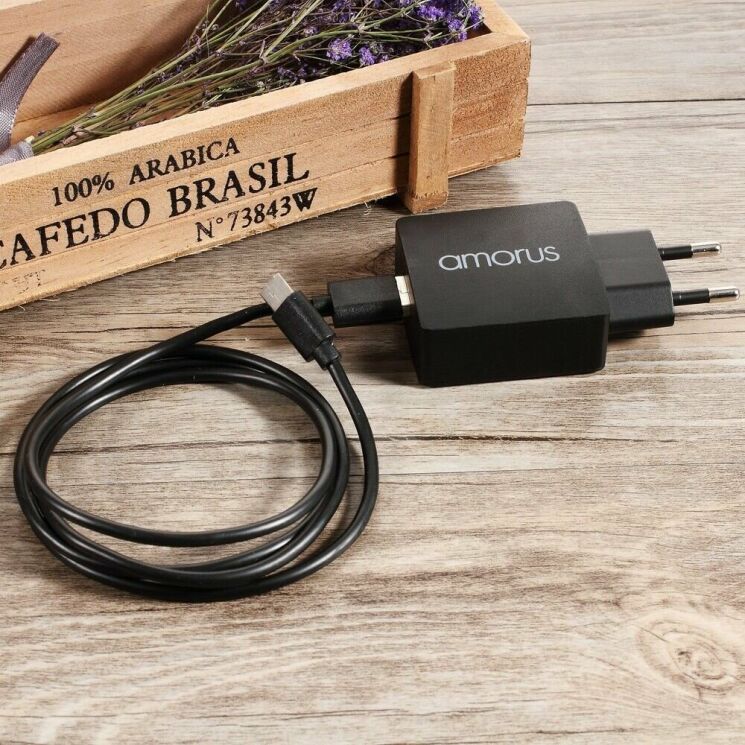 Сетевое зарядное устройство AMORUS K6 Quick Charge + кабель Type-C: фото 2 из 10