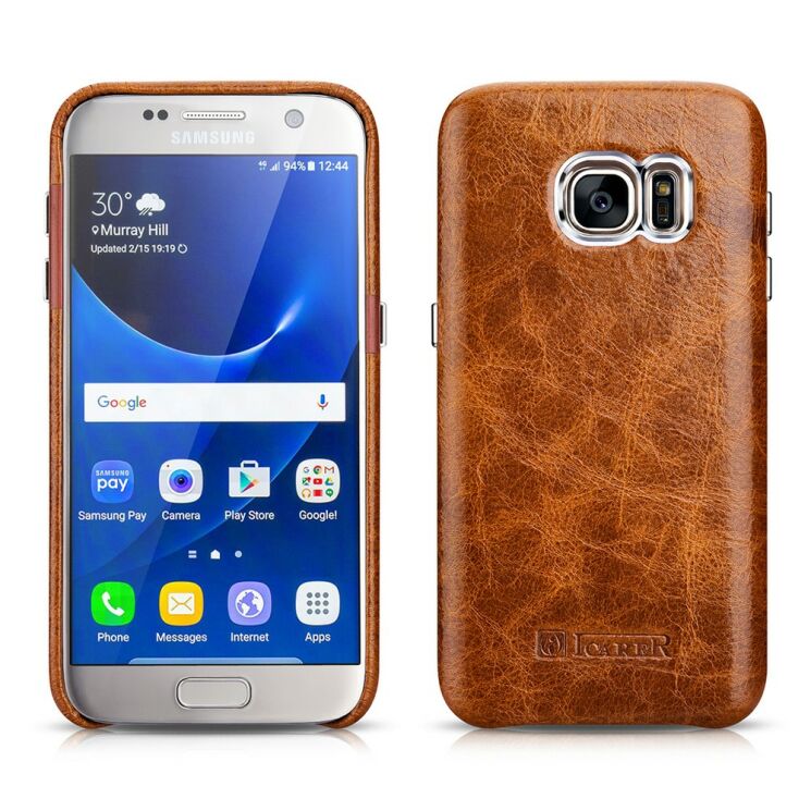 Кожаный чехол-бампер iCarer Glossy Cover для Samsung Galaxy S7 - Brown: фото 3 з 11