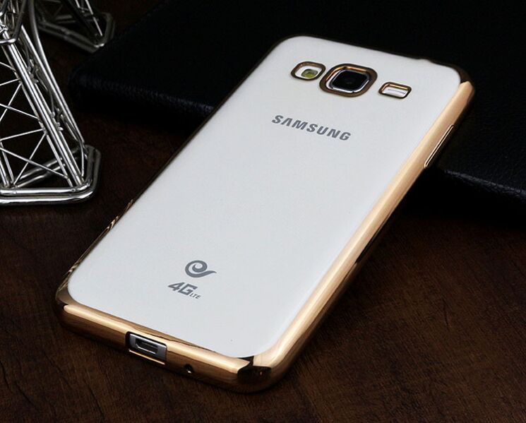 Силиконовый (TPU) чехол Deexe Glossy Border для Samsung Galaxy J3 2016 (J320) - Gold: фото 2 из 7