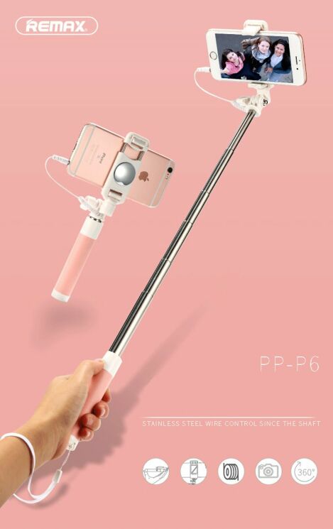 Селфи-монопод PRODA Mini P6 - Pink: фото 4 из 10
