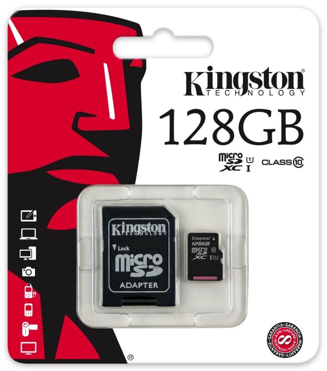 Картка пам`яті KINGSTON microSDXC 128Gb Class 10 (UHC-1) + SD: фото 1 з 1
