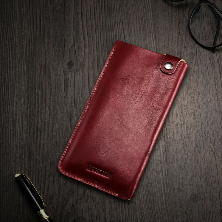 Кожаный чехол-карман ICARER Retro Pouch для смартфонов - Wine Red: фото 4 из 10