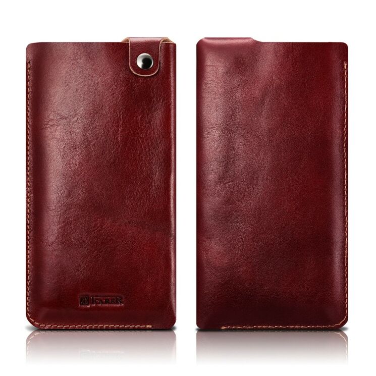 Кожаный чехол-карман ICARER Retro Pouch для смартфонов - Wine Red: фото 10 из 10