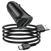 Автомобільний зарядний пристрій Hoco Z39 QC3.0 (18W, 2USB) + кабель Type-C - Black: фото 1 з 9