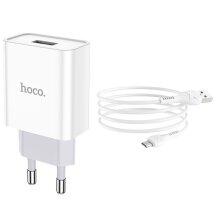 Мережевий зарядний пристрій Hoco C81A Asombroso (2.1А) + кабель Type-C - White: фото 1 з 12