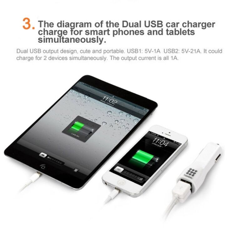 Автомобільний зарядний пристрій HAWEEL Dual USB (2.1А + 1.0А): фото 10 з 11
