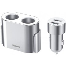 Автомобильное зарядное устройство Baseus High Efficiency One to Two Cigarette Lighter Tworeless (CRDYQ-0S) - Silver: фото 1 из 21