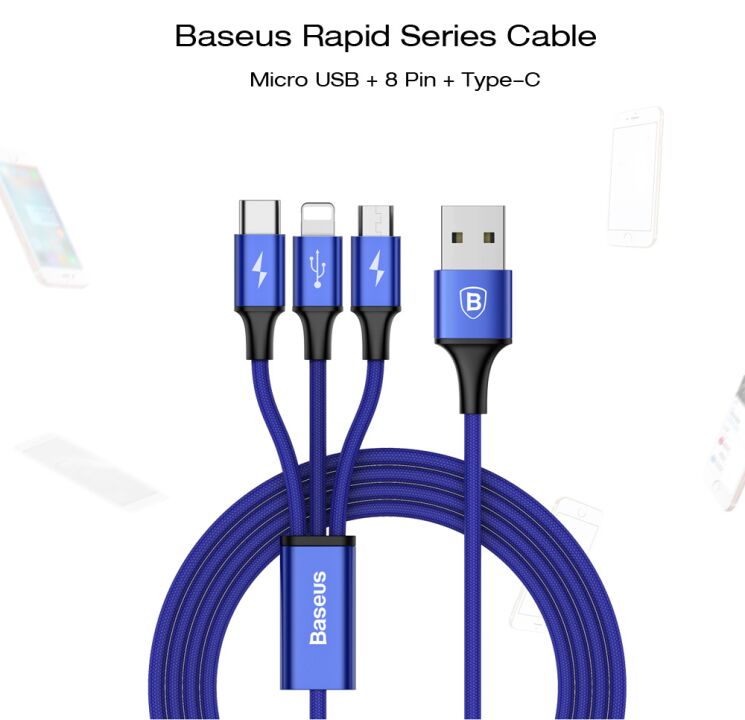 Дата-кабель BASEUS Rapid Series 3-in-1 (Lightning + MicroUSB + Type-C) - Black: фото 4 из 10