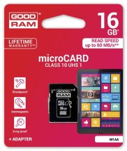 Картка пам`яті MicroSD GOODRAM 16GB 10 class UHS-I + адаптер: фото 1 з 1