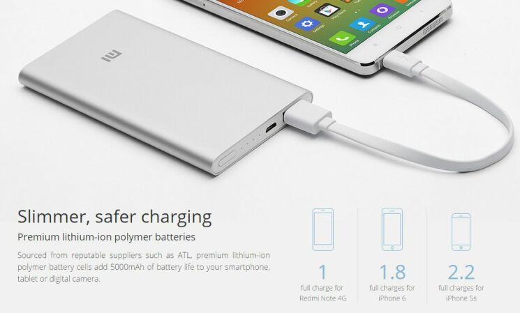 Внешний аккумулятор Xiaomi Mi Power Bank Slim 5000mAh - Silver: фото 5 з 12