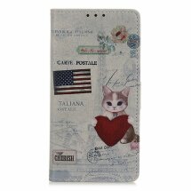 Чехол Deexe Life Style Wallet для Huawei Honor 9X Lite - Cat Holding Heart: фото 1 из 3