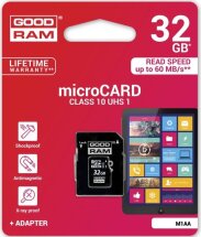 Картка пам`яті MicroSD GOODRAM 32GB 10 class UHS-I + адаптер: фото 1 з 2