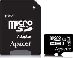 Карта памяти MicroSD APACER 16GB 10 class UHS-I + адаптер: фото 1 из 3