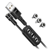 Кабель Hoco U98 3 in 1 Magnetic Charging Cable USB to Lightning + Micro + Type-C (2.4A, 1.2m) - Black: фото 1 из 7
