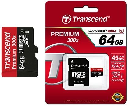 Карта памяти TRANSCEND microSDXC 64GB Class 10 UHS-I Premium + SD: фото 1 з 1