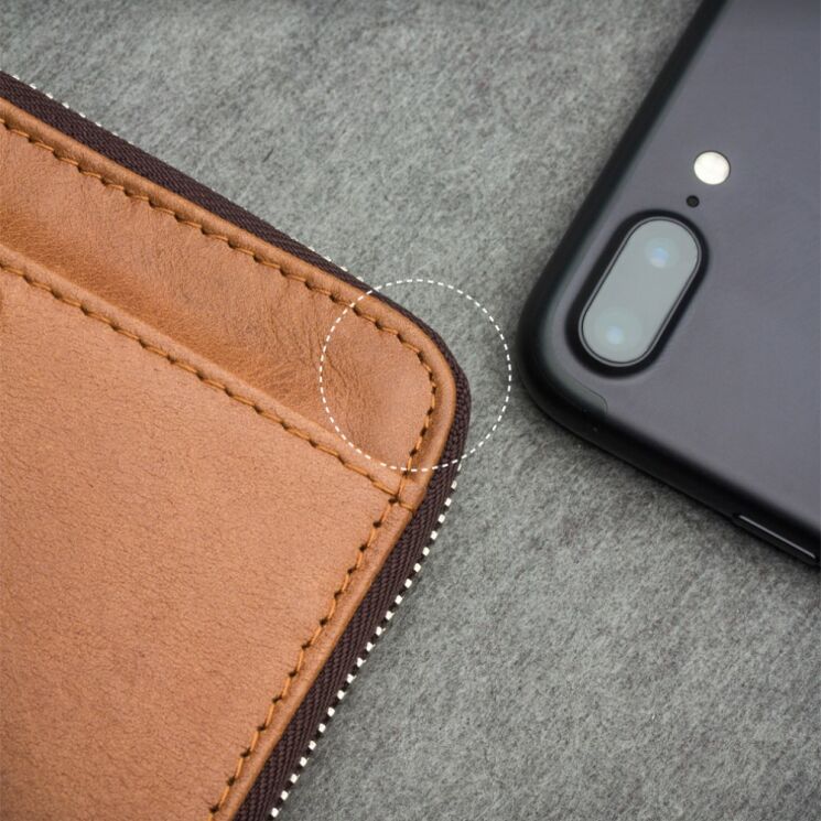 Кожаный чехол-портмоне QIALINO Modern Wallet для смартфонов - Khaki: фото 11 из 12