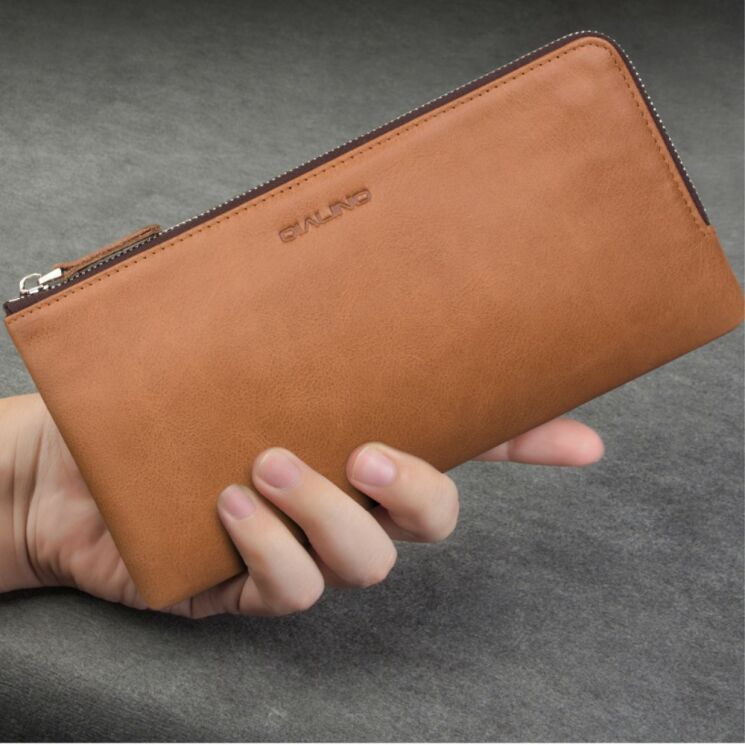 Шкіряний чохол-портмоне QIALINO Modern Wallet для смартфонів - Khaki: фото 12 з 12