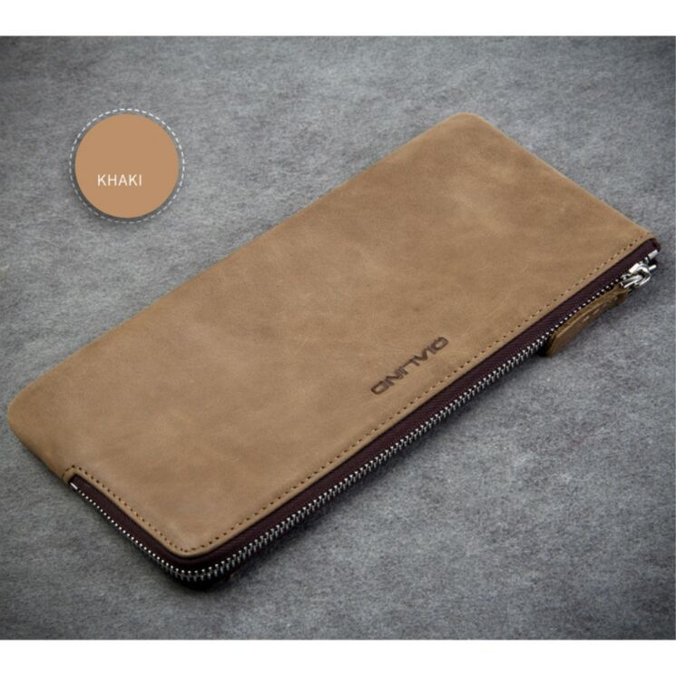 Кожаный чехол-портмоне QIALINO Modern Wallet для смартфонов - Khaki: фото 2 из 12