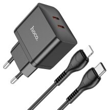 Мережевий зарядний пристрій Hoco N29 PD35W (2Type-C) + кабель Type-C to Lightning - Black: фото 1 з 7
