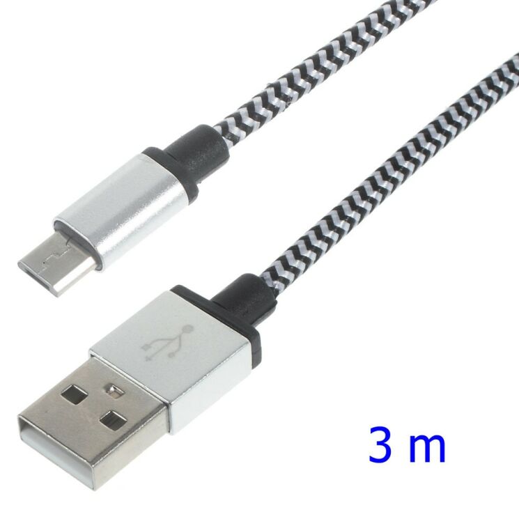Дата-кабель Deexe Braided Cord (microUSB / 3m) - White: фото 1 з 2