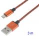 Дата-кабель Deexe Braided Cord (microUSB / 3m) - Orange (CA-0648O). Фото 1 з 2