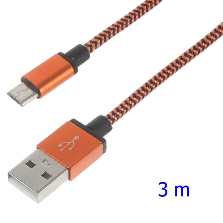 Дата-кабель Deexe Braided Cord (microUSB / 3m) - Orange: фото 1 з 2