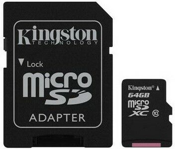 Картка пам`яті Kingston microSDHC 64Gb (10 class) + SD: фото 2 з 2