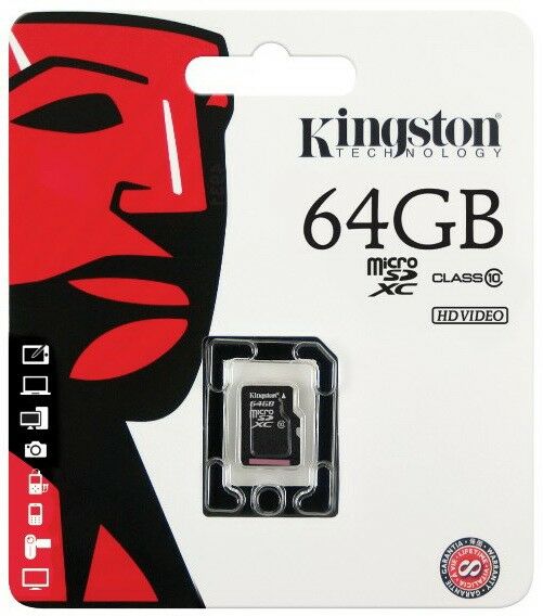 Картка пам`яті Kingston microSDHC 64Gb (10 class) + SD: фото 1 з 2