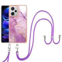 Защитный чехол Deexe Marble Case with Strap для Xiaomi Redmi Note 12 Pro+ - Light Purple: фото 1 из 6