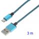 Дата-кабель Deexe Braided Cord (microUSB / 3m) - Blue (CA-0648L). Фото 1 з 2