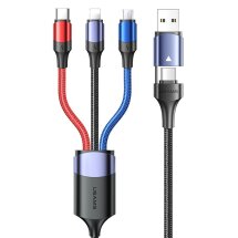 Кабель Usams US-SJ549 U71 USB + Type-C to Triple Head 3in1 (1.2m) - Black: фото 1 з 10