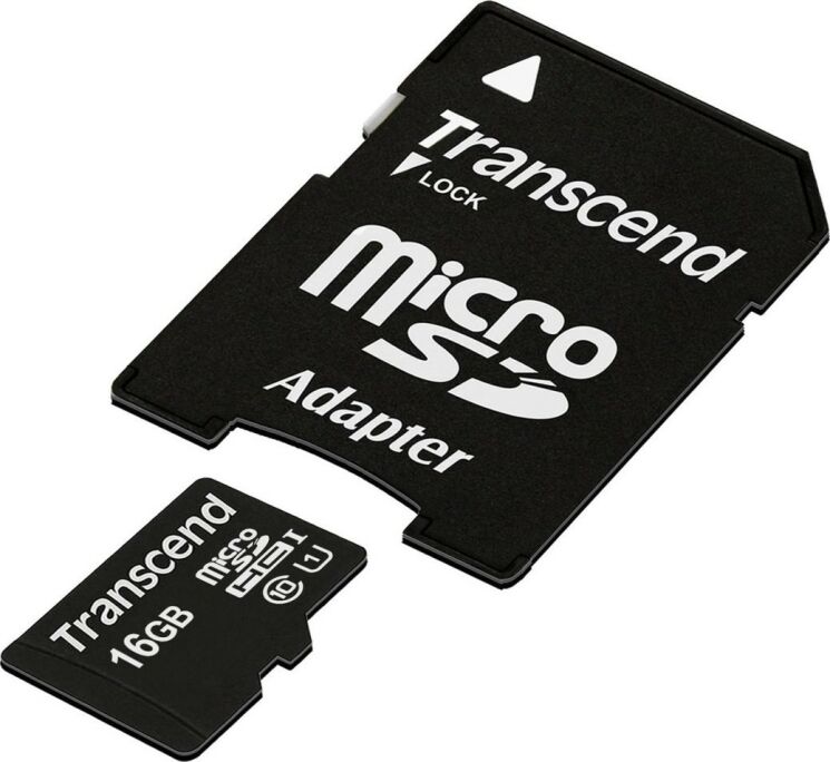 Карта памяти Transcend microSD 16GB (10 class) + SD adapter: фото 1 из 2