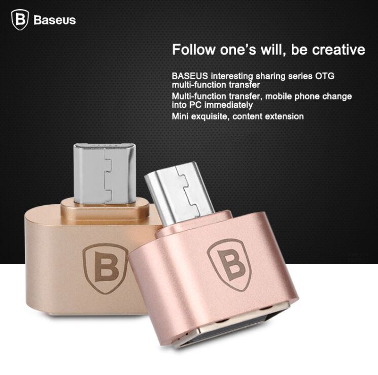 OTG-адаптер Baseus MicroUSB to USB - Gold: фото 2 з 9