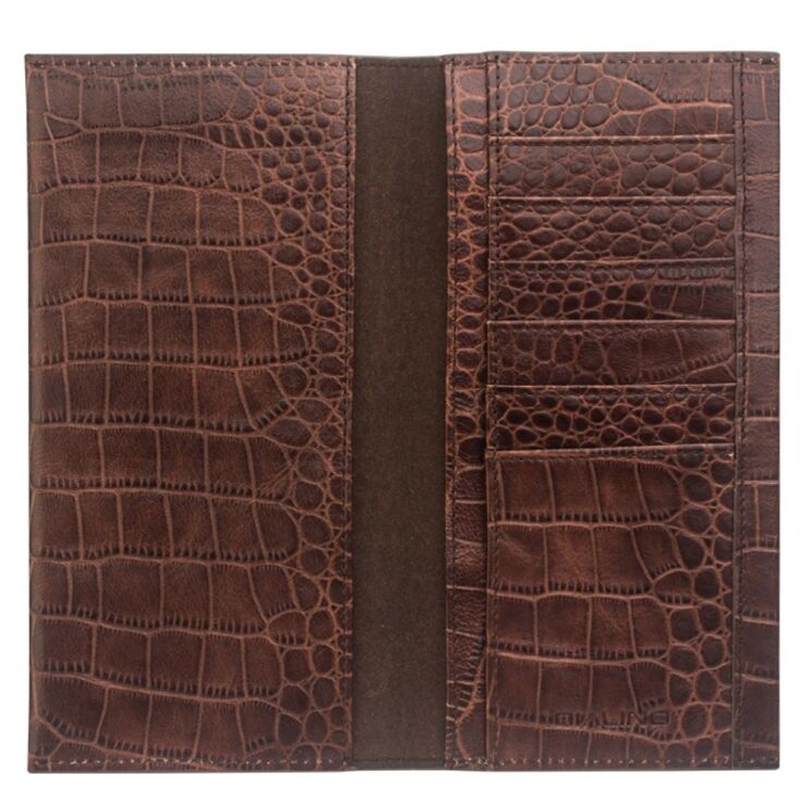 Кожаный чехол-портмоне QIALINO Crocodile Wallet - Brown: фото 2 з 7