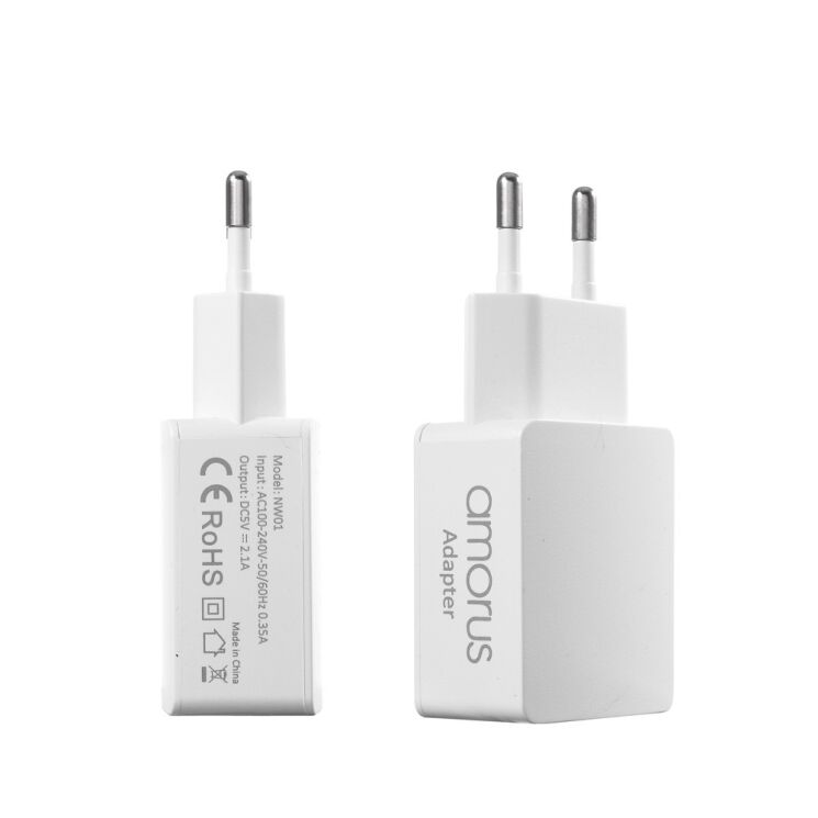 Мережевий зарядний пристрій AMORUS Travell Adapter 2.1А (2 USB)+ кабель Type-C: фото 2 з 12