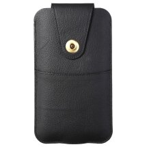 Шкіряний чохол на пояс Deexe Pouch Case для смартфонів (розмір: M) - Black: фото 1 з 6