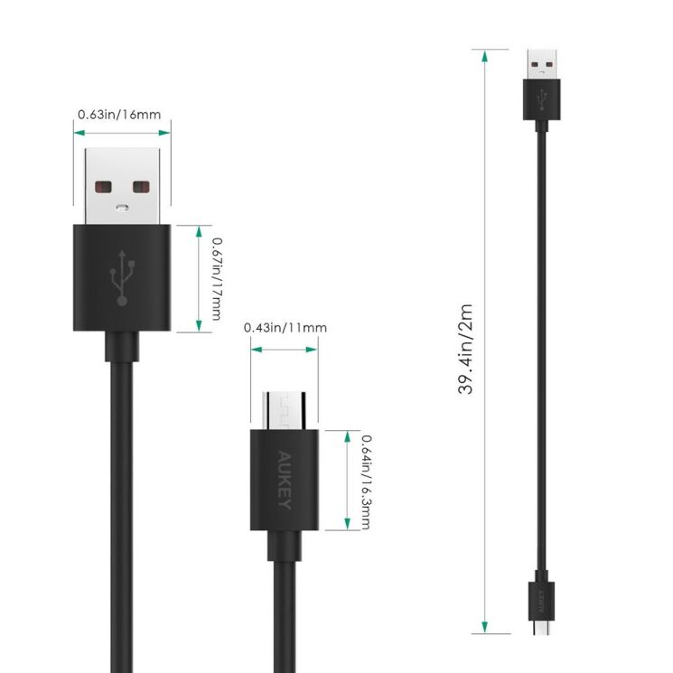 Кабель передачі даних AUKEY Micro USB (2m) - Black: фото 4 з 8