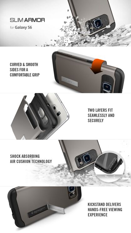 Чохол SGP Slim Armor для Samsung Galaxy S6 (G920) - Gray: фото 9 з 14