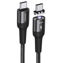 Дата-кабель USAMS S-SJ466 U58 Type-C to Type-C Magnetic Data Cable (5A, 100W, 1.5m) - Black: фото 1 из 20